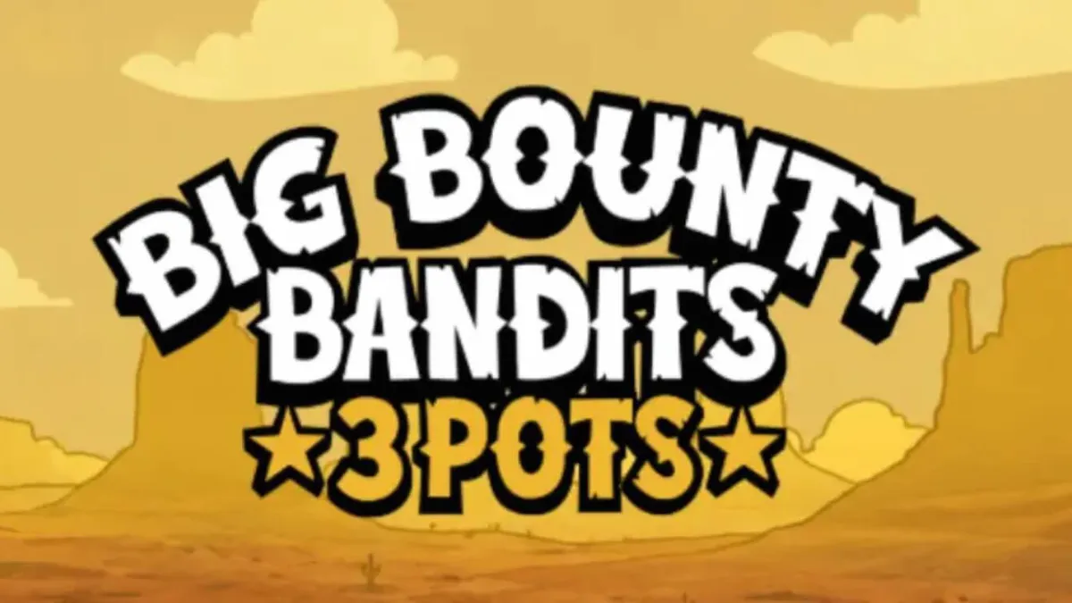 Big Bounty Bandits: 3 Pots slot game screen featuring rubber-hose animation style cowboys